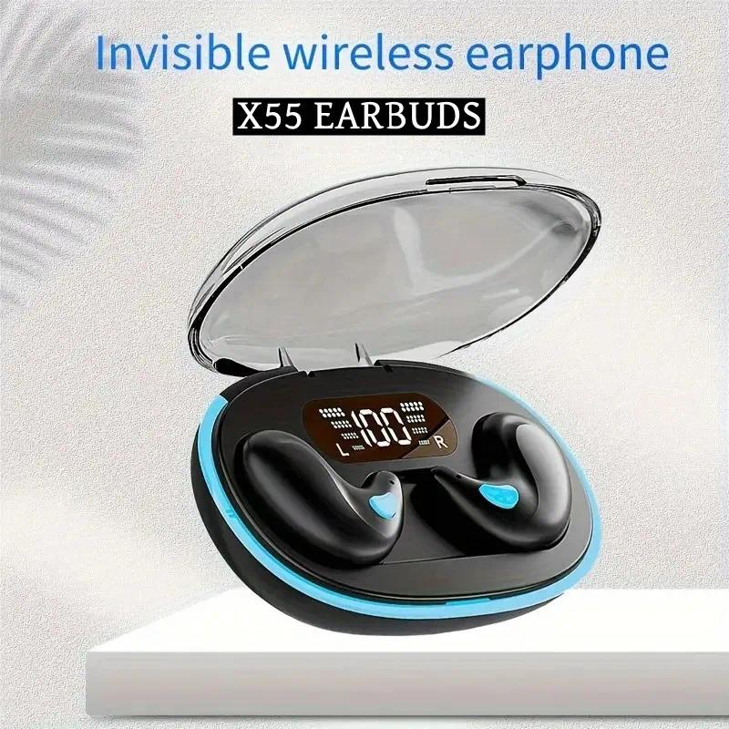 X55 Invisible Sleeping Earbuds Wireless Mini Headphones for Work – TWS Bluetooth Stereo Hidden Earphones with Mic, HD Call & Waterproof | Gexorabd